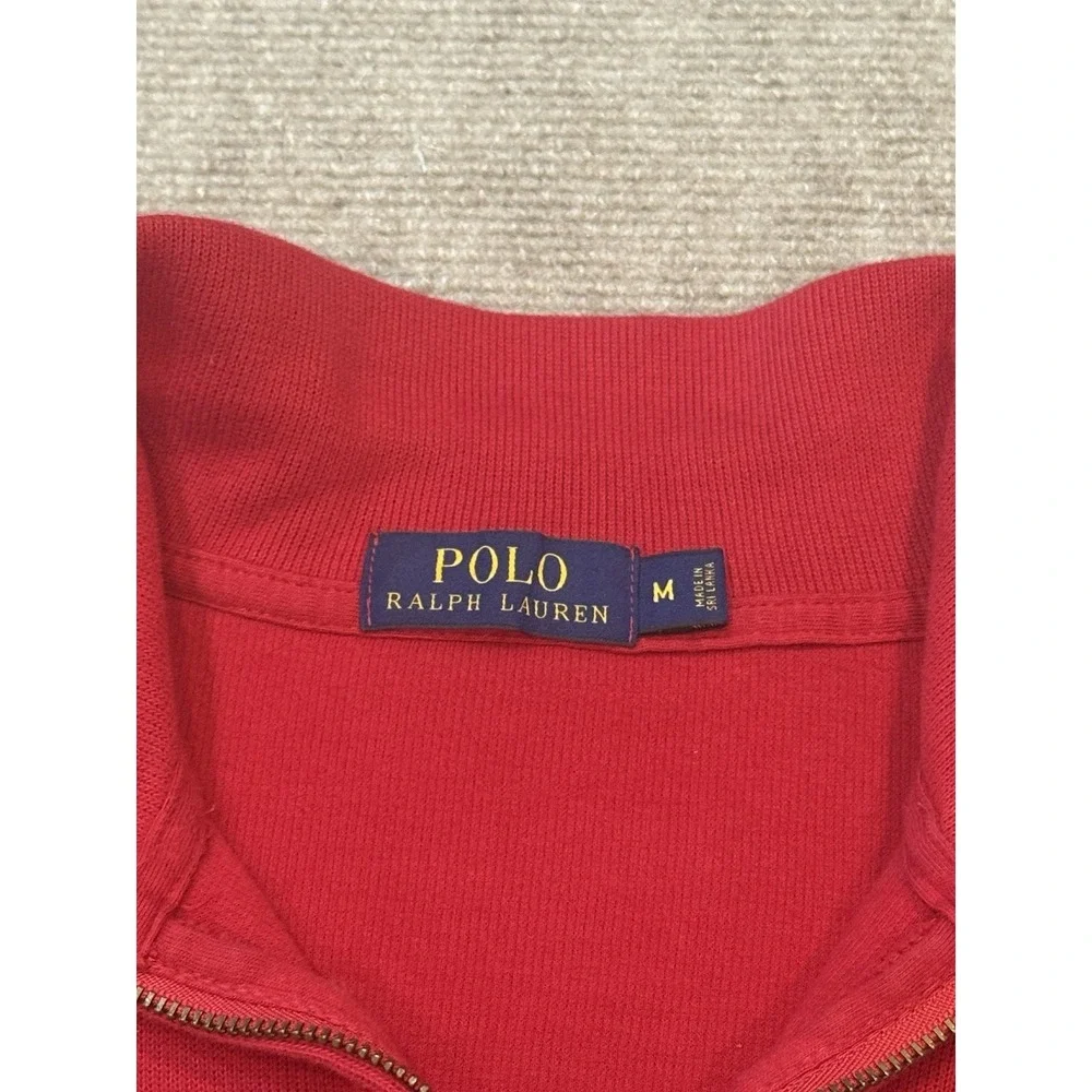 Polo Ralph Lauren Red Quarter Zip Mock Neck Pullover Blue Pony Sweatshirt Mens M